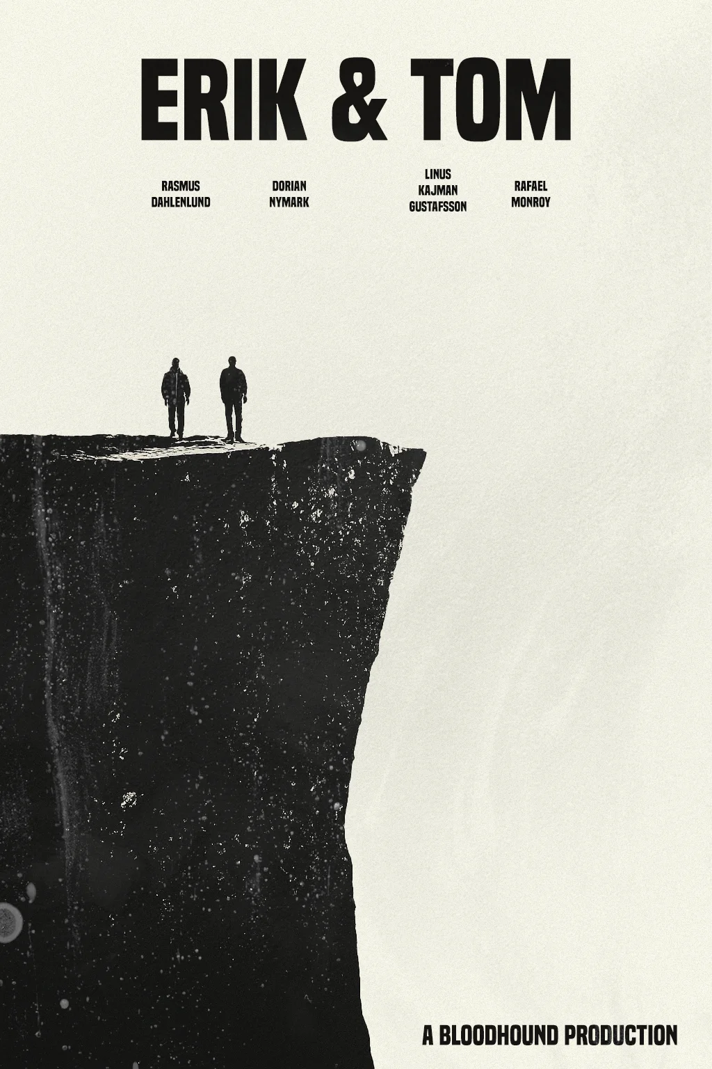 Alternative poster: two small figures standing on the edge of a black cliff against a cream background
