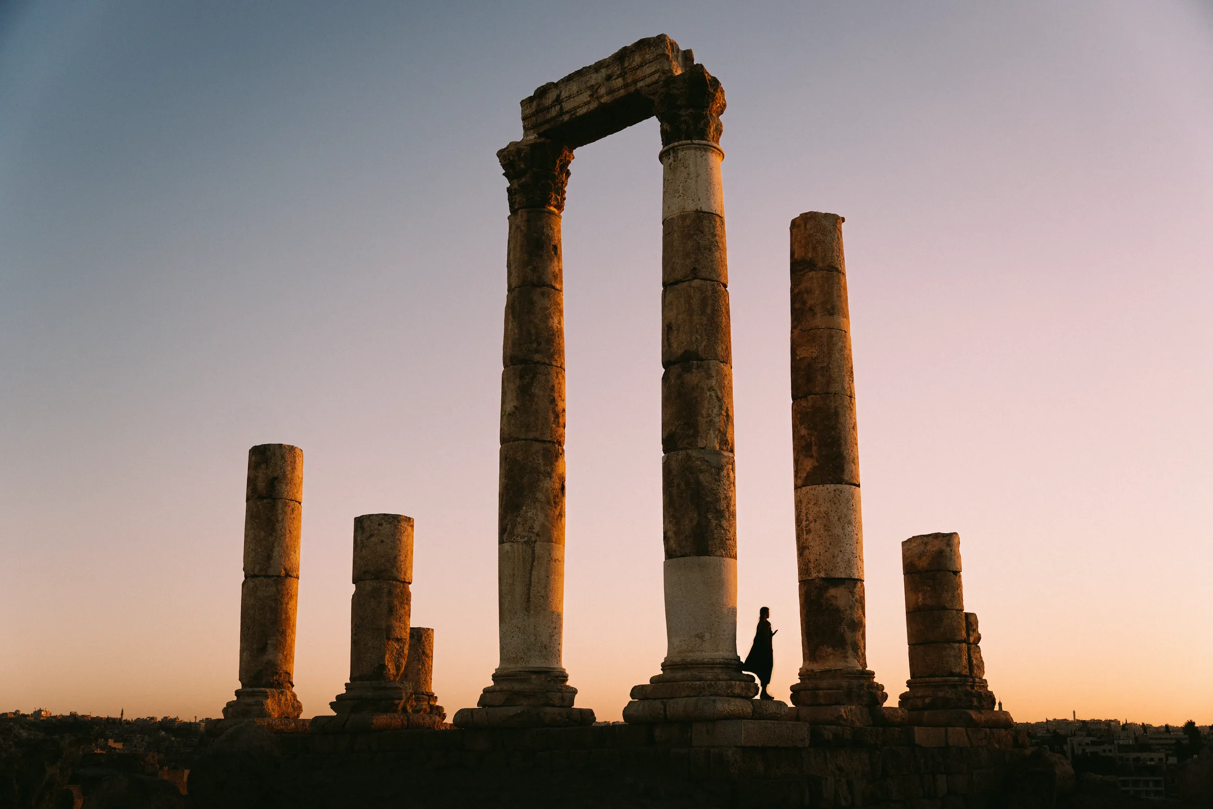 Columns at the Citadel in Amman at dusk